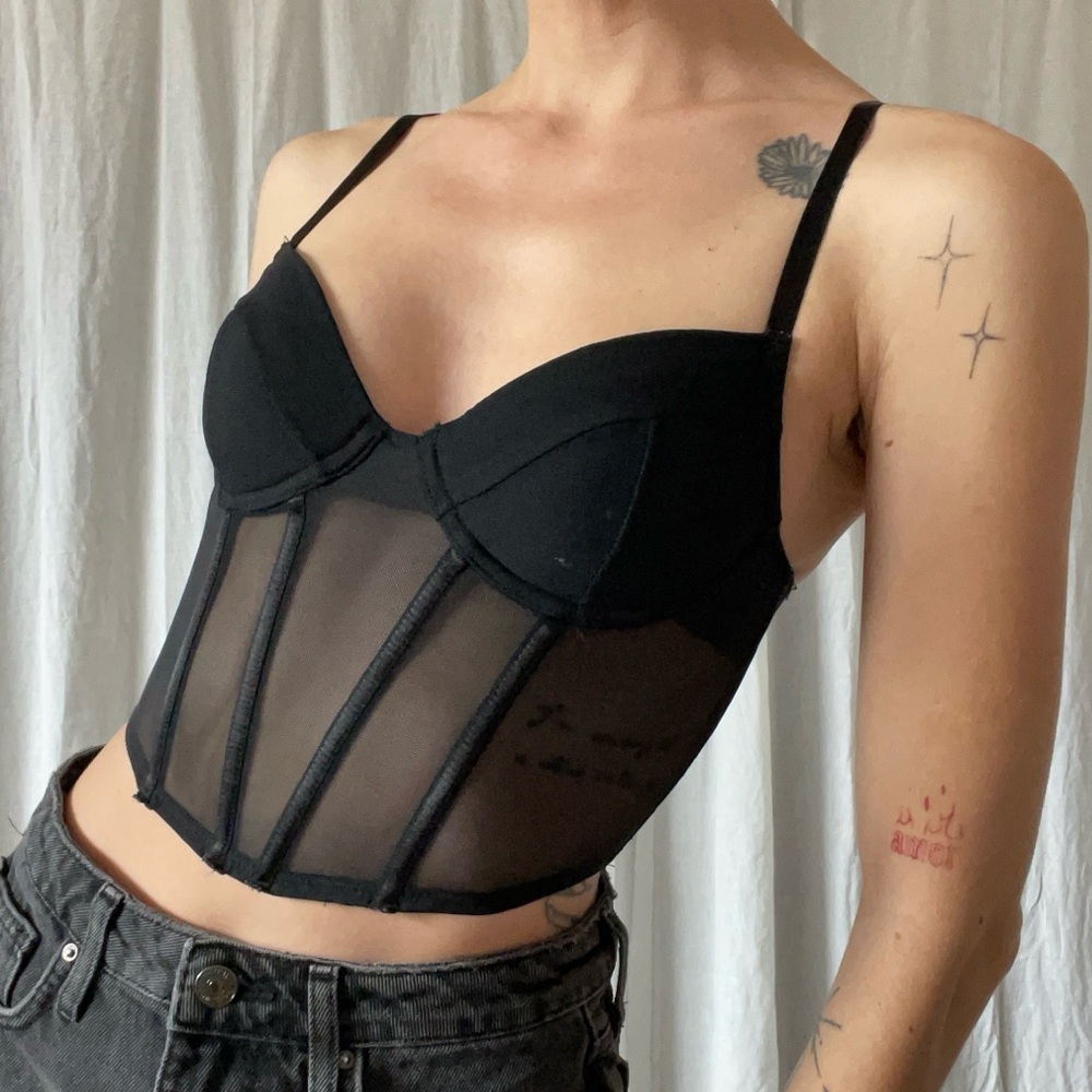 Stylish Black Sheer Bustier Top